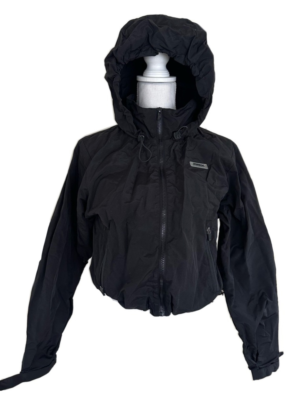 Women's Black Hooded Bomber Jacket with Zip Front